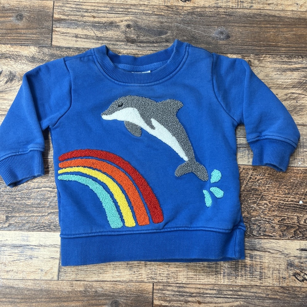 Hanna Andersson Applique Sweater Baby‎ Girl 18-24m Crewneck Rainbow Dolphin